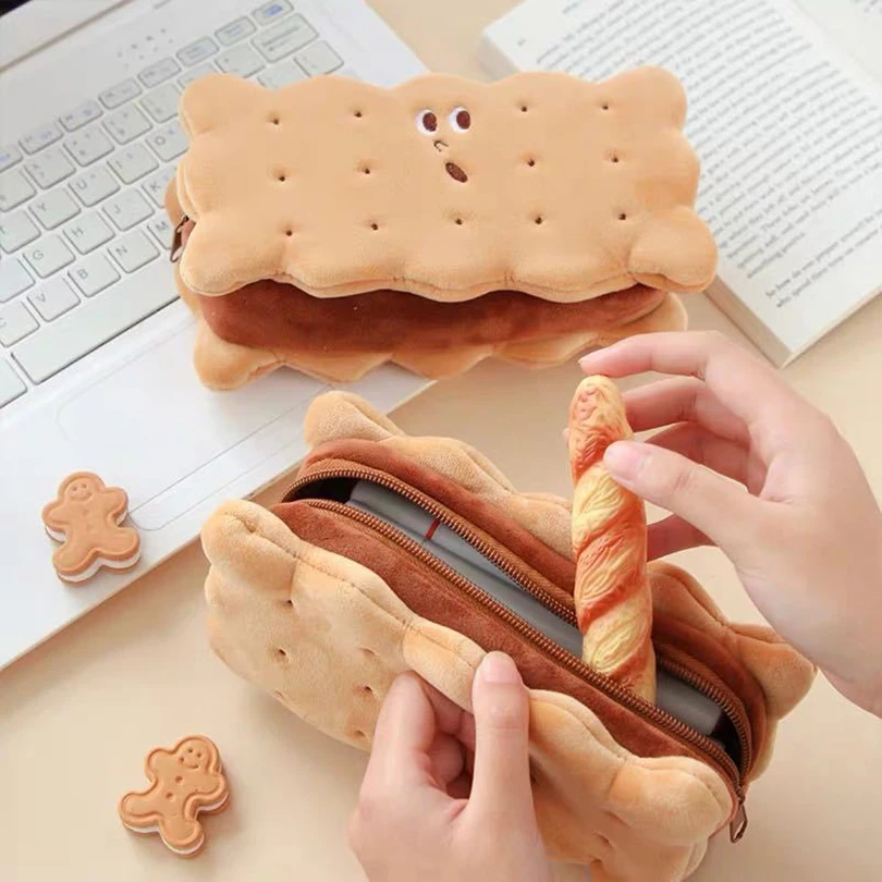 Biscuit Pencil Case Kawaii Pencil Bags Stationery Trousse Scolaire Large Capacity Plush Korean Pen Case Cute School