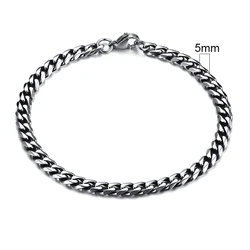 Bold Stainless Steel Chunky Curb Chain Bracelet for Men - Classic Punk Wristband (5mm Vintage Silver)