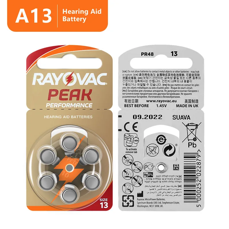 Аккумулятор для слухового аппарата Rayovac Peak Air 1 45 в В 60 шт.|hearing aid batteries a13|battery a13zinc air
