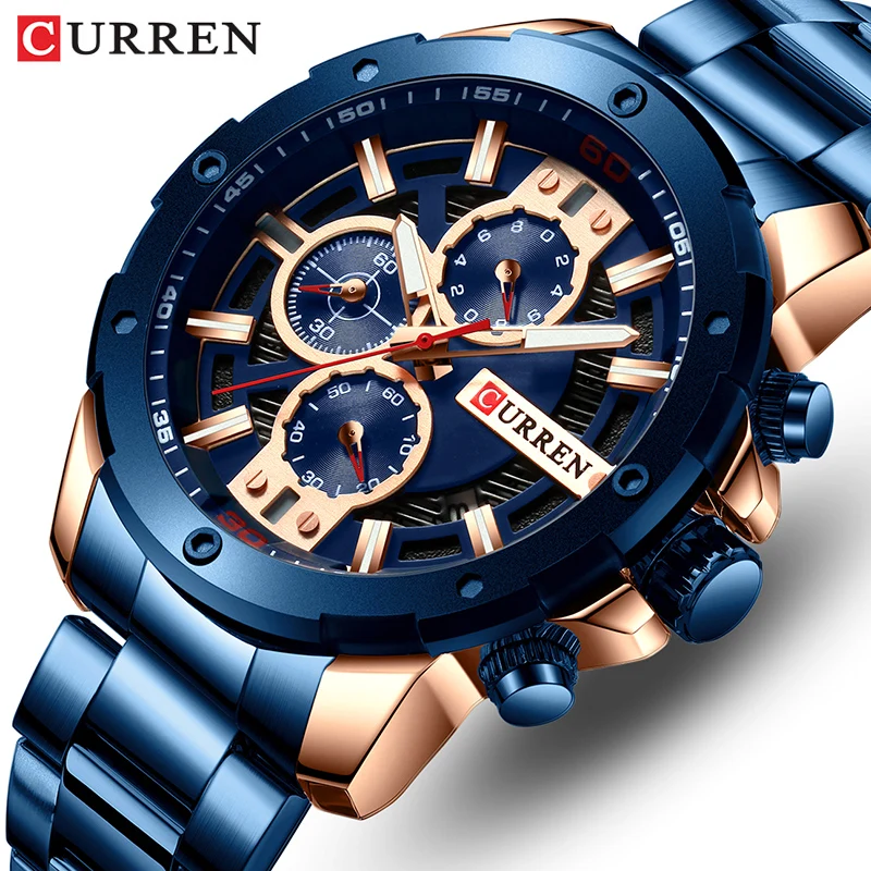 $21.89 Curren Men Watch Top Brand Stainless Steel Mens Watches Chronograph Quartz Watch Men Sports Clock