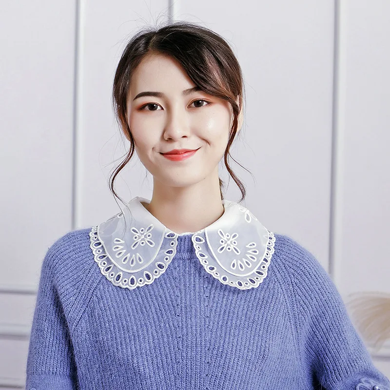 

Women Detachable Fake Collar Lace Hollow Shirt White Big Lapel Fake False Collars Removable Detachable Collar Faux Col Decor