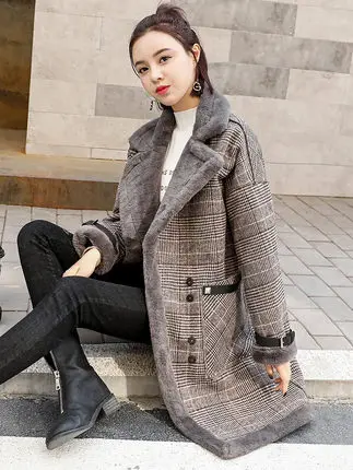 

High Quality Brand Elegant Plaid Wool Blend Coat Spring Winter Coat Overcoat Women Patchwork Covered Warm Woolen Coat