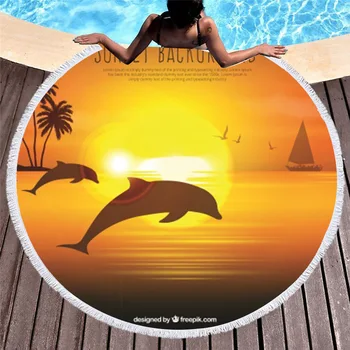 

Dolphin Printed Round Beach Towel Microfiber Compressed Beach Towel With Tassels Summer Quick-Dry Bath Towels For Adults Kids