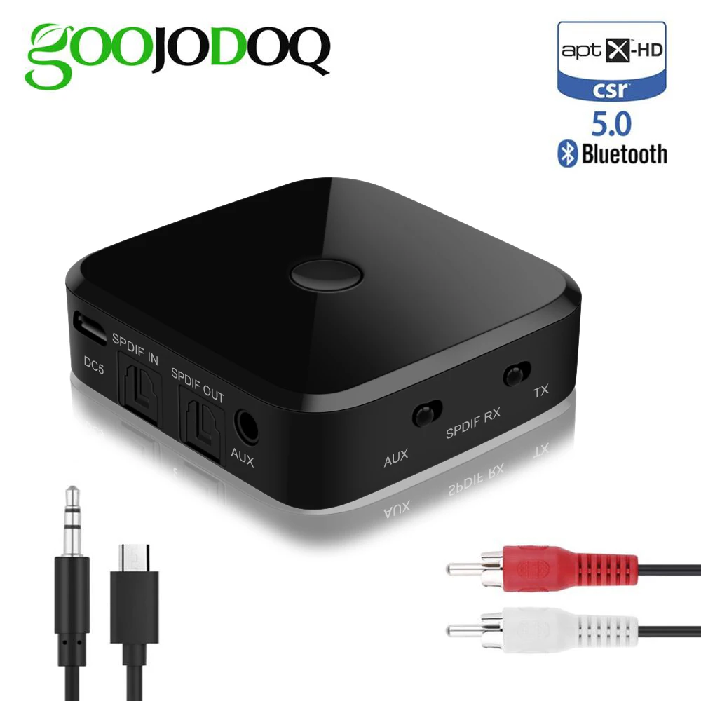 

Bluetooth Transmitter Receiver Stereo Bluetooth 5.0 Optical Fiber APTX-HD Audio Music USB Adapter 3.5mm AUX Jack/SPDIF for TV PC