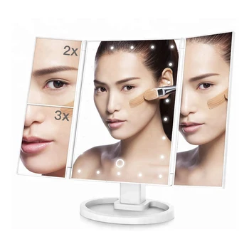 

Hot LED Touch Screen 22 Light Makeup Mirror Table Desktop Makeup 1X/2X/3X Magnifying Mirrors Vanity 3 Folding Adjustable Mirror