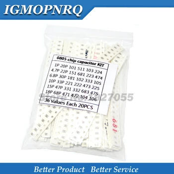 

36values each 20pcs=720pcs 0805 SMD Capacitor assorted kit 1pF~10uF component diy samples kit 1PF 4.7PF 1NF 2.2NF 3.3NF 1UF 10UF