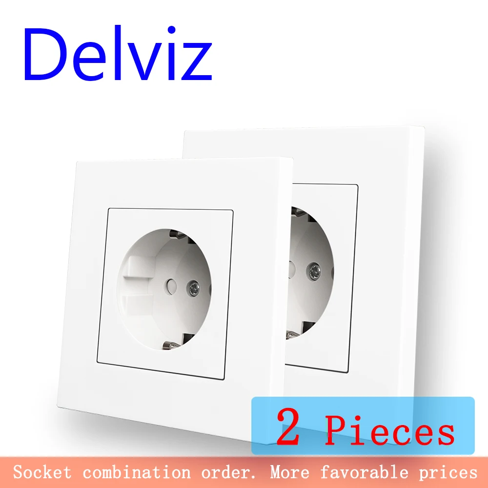 Delviz EU Standard Socket, Household Embedded jack,86mm*86mm,High quality PC material, AC 110V-250V, White 16A Wall Power Outlet