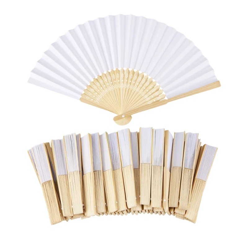 

50 pcs/lot White Folding Elegant Paper Hand Fan Wedding Party Favors 21cm(white)