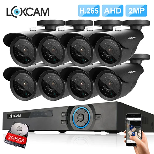 LOXCAM h.265 8Ch 2MP система видеонаблюдения HD 2MP 1080P IP66 in/наружная Водонепроницаемая камера видеонаблюдения комплект P2P система видеонаблюдения Сигнализация - Цвет: 8CH DVR x 8 Camera