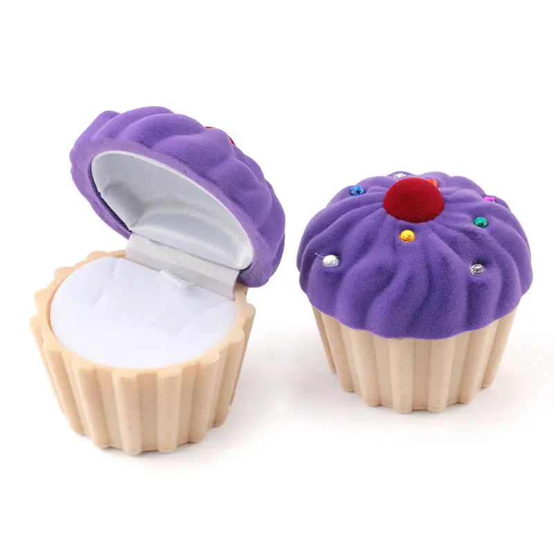 cake-purple 1 шт. прекрасный бархатный контейнер для ювелирных изделий коробка для свадебных колец для сережек Ожерелье Браслет Дисплей Подарочная коробка держатель 16 стилей - Цвет: cake-purple