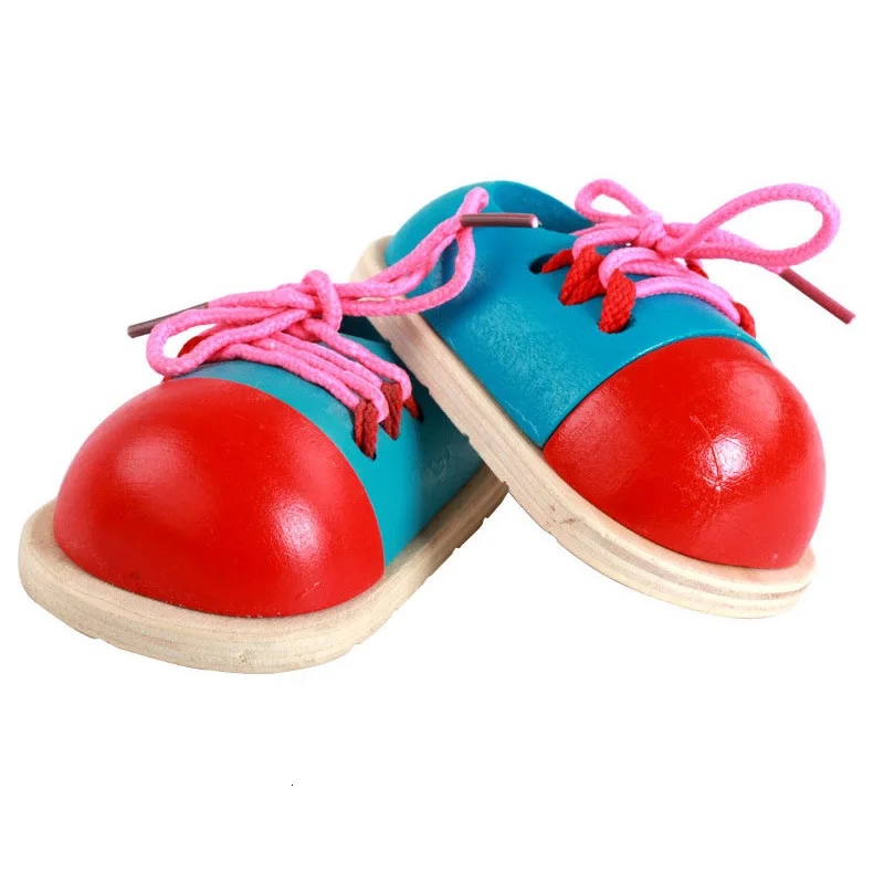 1 Pcs Kids Montessori Learning Educational Toys Children Wooden Toys Toddler Lacing Shoes Early Montessori Teaching Aids