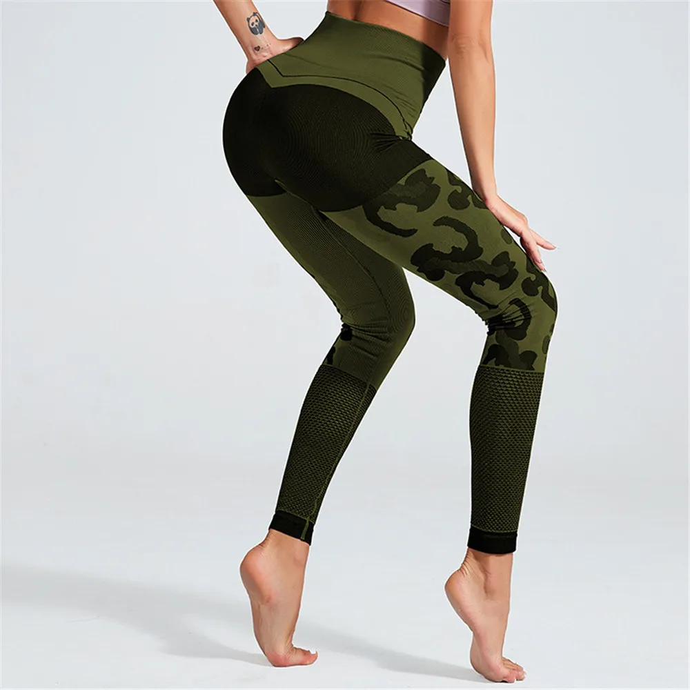 NCLAGEN Sexy Hollow Out Camouflage Yogaings T Shirt Women Patchwork Quick Dry Nylon Cropped Tops Activewear Camo Tee Shirts