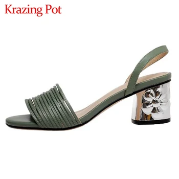 

Krazing pot full grain leather peep toe high heels summer brand shoes simple style solid beauty lady slip on sandals women L98