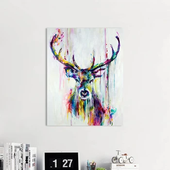 

AAVV Wall Art Colorful Deer Wall Pictures for Living Room Oil Painting Posters and Prints Canvas Art Home Decor No Framed