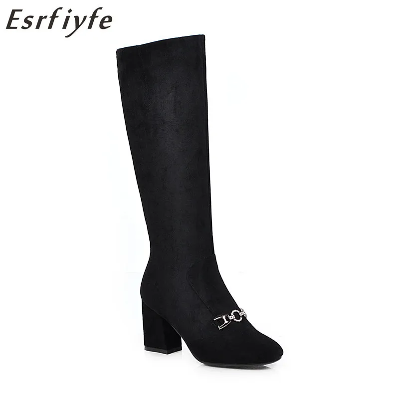 ESEFIYFE 2020 New Arrive Women Knee High Boots Thick Heels High Heel