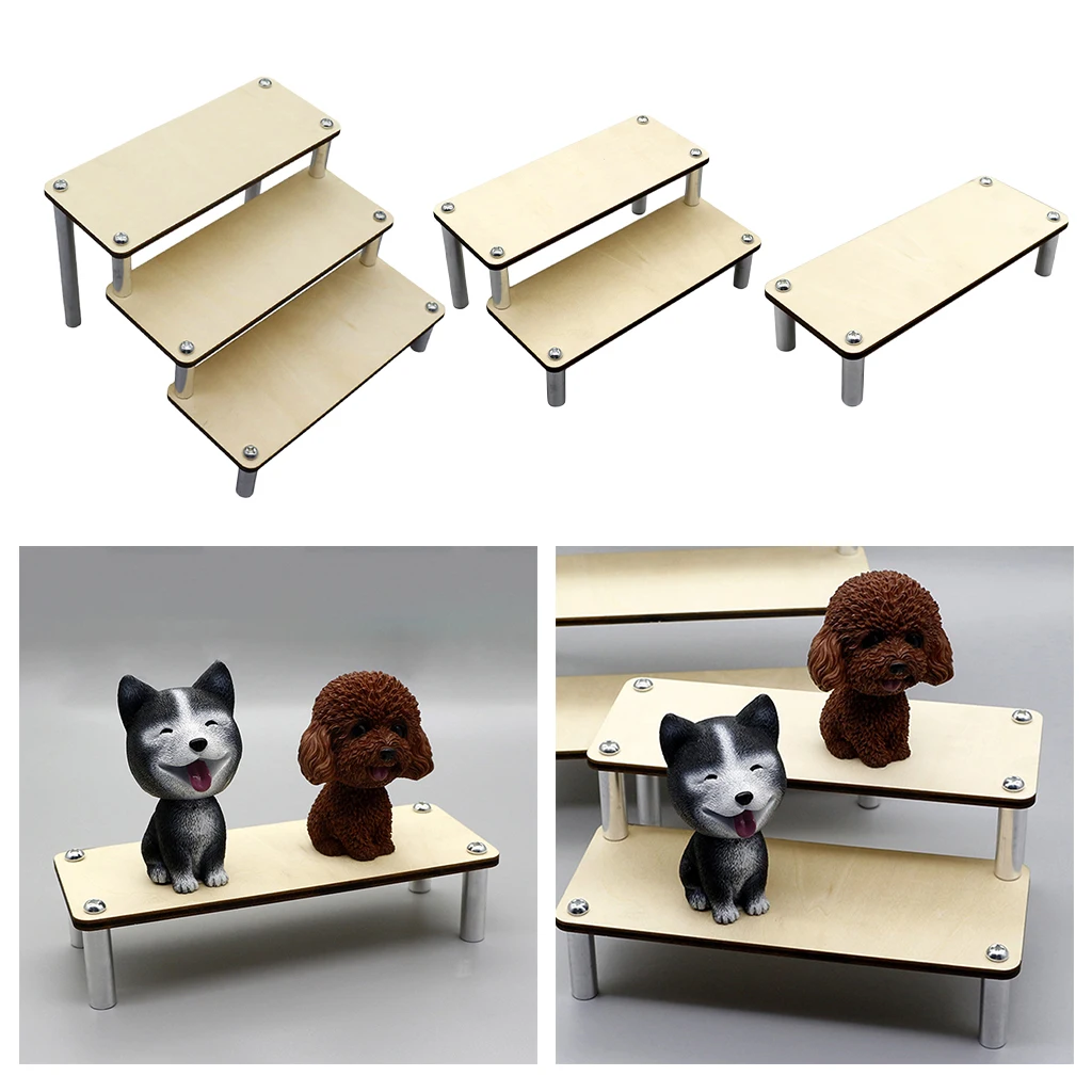 Wood Display Rack Doll Action Figure Stand Holder Step Collections Cupcake Shelf