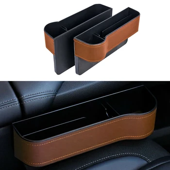 

2x Car Seat Crevice Box Storage Organizer Cup Drink Holder Gap Pocket Tidying Brown High Quality ABS Plastic Car Storage Boxs