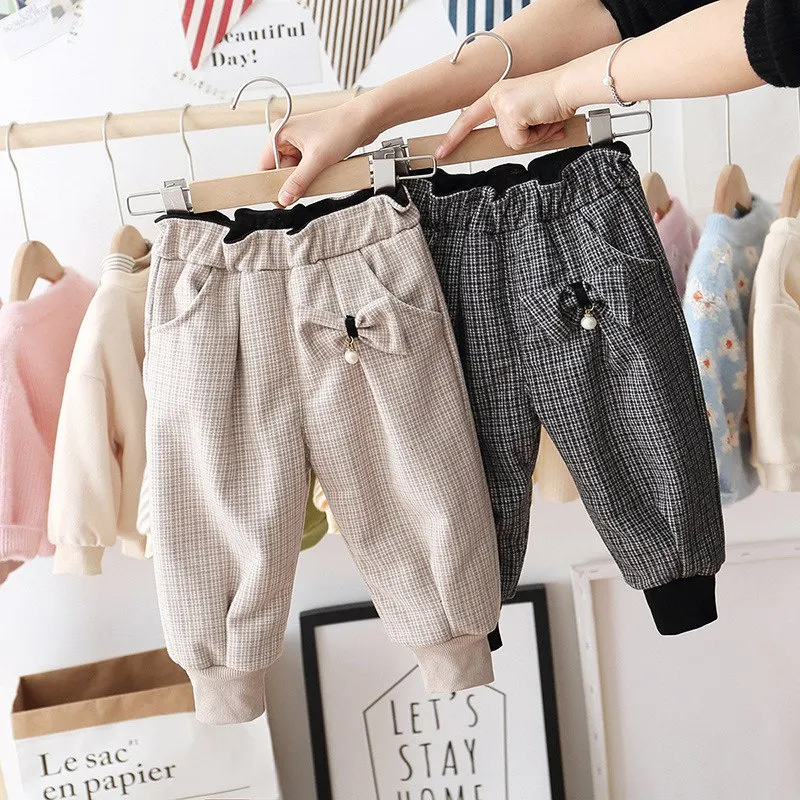 Зимние Утепленные бархатные штаны с бантом для маленьких девочек коллекция 2019