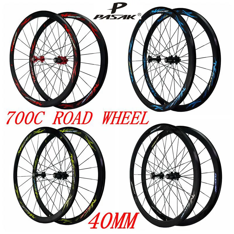 Flash Deal Pasak 700C Wheelset Road Bike Wheels Alu Four Bearing Flat Spokes Rim 40mm Racing Road Bicycle Wheel 1
