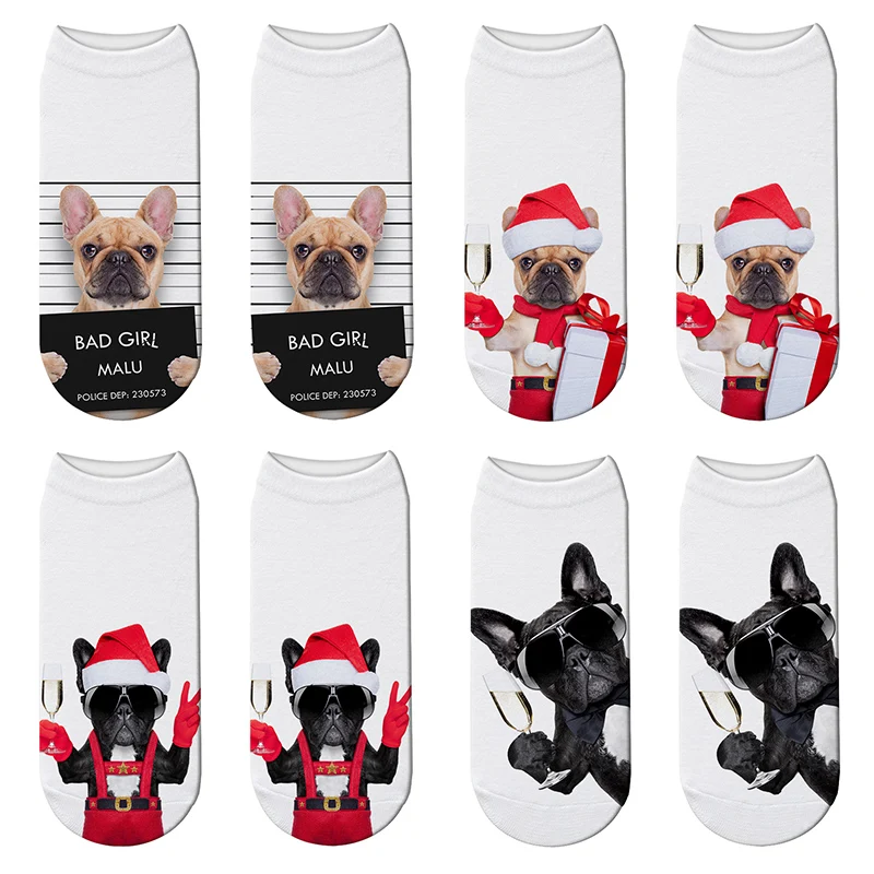 Новинка года; рождественские женские носки; модные носки с 3D принтом собаки; повседневные милые короткие носки; забавные носки; Популярные носки; Meias Chausset
