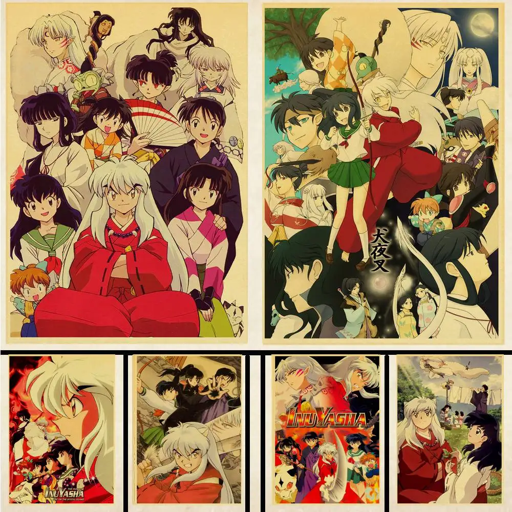 Japanese anime Inuyasha retro poster decoration bedroom living room kraft paper poster high quality wallpaper