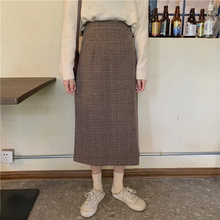 

EAD retro high waist plaid skirt female 2019 autumn and winter new Korean version of the wild long section A word skirt