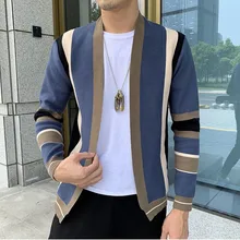 Дизайнерский свитер без пуговиц, мужской кардиган с длинным рукавом, мужские свитера с v-образным вырезом, подходящие по цвету, приталенная трикотажная одежда в повседневном стиле