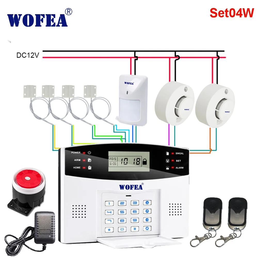 Set04W Wofea IOS Android APP управление беспроводной домашней безопасности GSM сигнализация Система Двусторонняя Интерком SMS уведомление для отключения питания - Цвет: Set04W