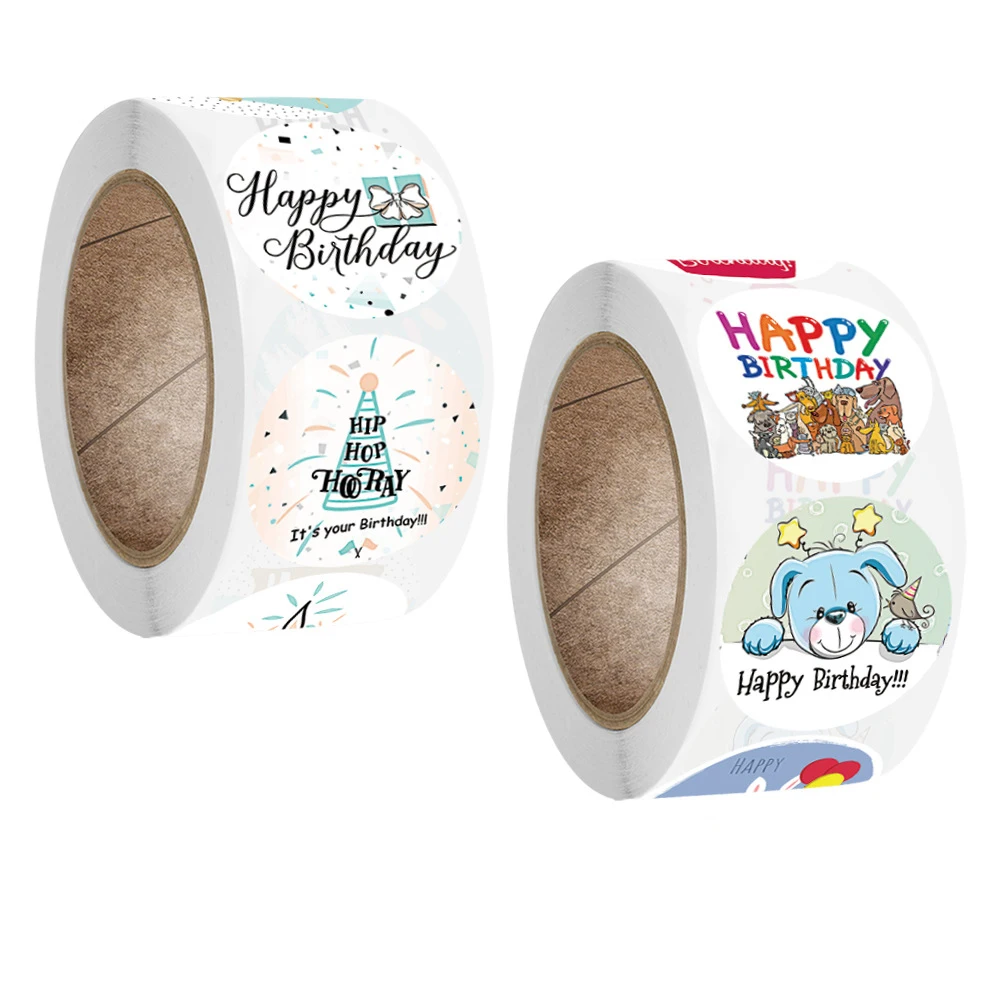 100-500pcs Cute Happy Birthday Stickers 2.5cm/1 Inch Children's Birthday Party Gift Sealing Decorations Greeting Card Labels
