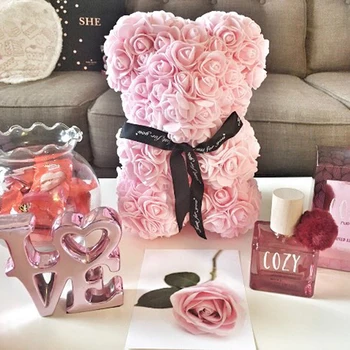

25cm Valentine's Day Gift Foam Rose Bear With Box PE Teddy Rose Artificial Flower Gift for Girl friends Mother Wife Home Decor