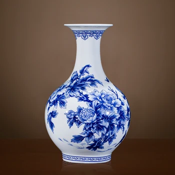 

CHINESE STYLE JINGDEZHEN BLUE AND WHITE PORCELAIN VASES FINE BONE CHINA VASE PEONY DECORATED HIGH QUALITY CERAMIC VASE