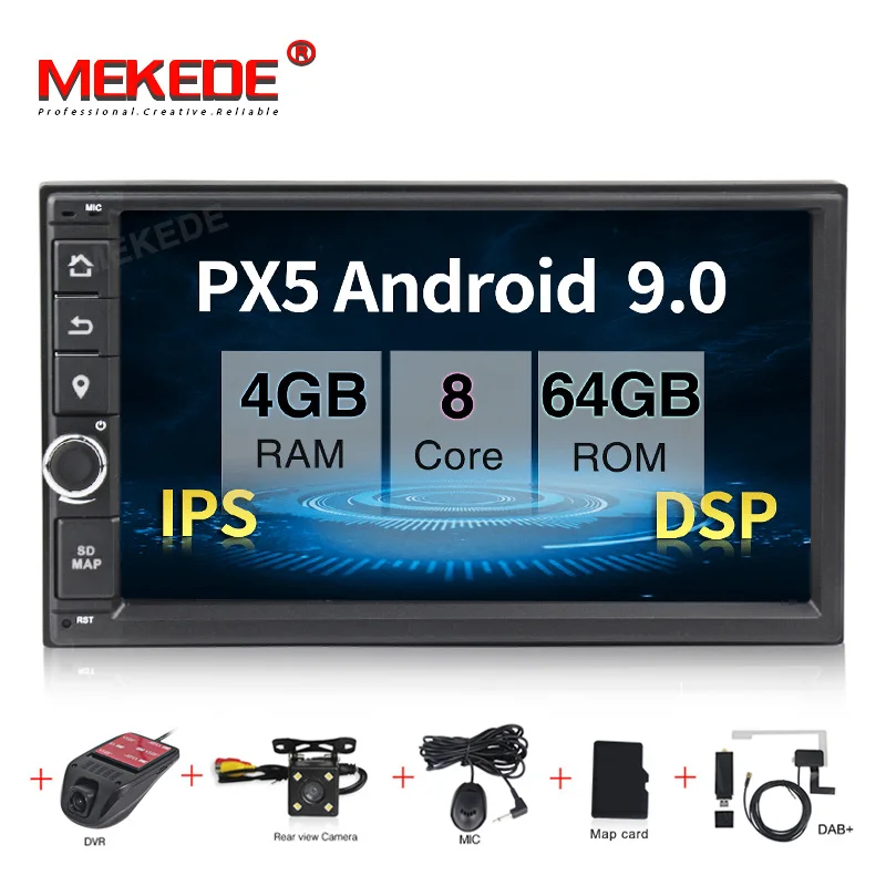 MEKEDE PX5 4+ 64G 2 Din 7 ''Android 9,0 универсальный автомобильный Радио двойной стерео gps навигация в тире ПК видео wifi USB 2din BT