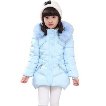 

Children's Coat Outwear Winter Fur Hoodies Jacket For Girls Teenage Warm Hooded Thick Cotton-Padded Long Solid Coat 6 8 10 12 14