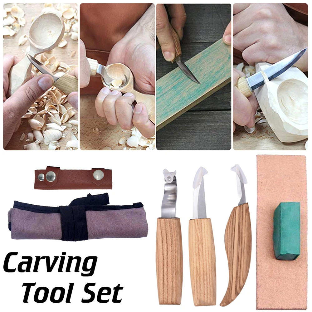 5Pcs DIY Spoon Carving Woodcut Tools Wood Knife Woodworking Cutter Hand Set Peeling Woodcarving Sculptural | Инструменты
