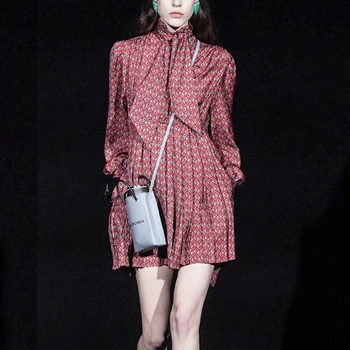

2020 New Fashion Autumn Runway Designer Dress Women High Quality Vintage Printed Long Sleeve Party Casual Mini Dresses Plus Size