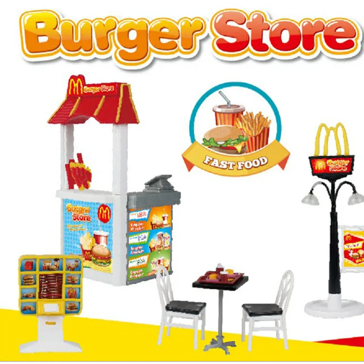 

CHILDREN'S Toy Cash Register Simulated Burger French Fries Beverage Dining Tables And Chairs GIRL'S Play House Toy Set