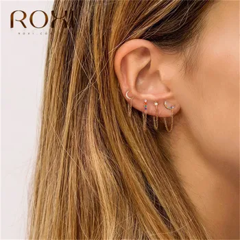 

ROXI 1pcs 925 Sterling Silver Earrings for Women Multicolor CZ Crystal Tassel Drop Earrings Long Chain Dangle Earrings Ear Line