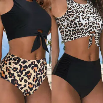 

2020 Women Leopard Swimwear High Waist Split Swimsuit Holiday Sexy Brazilian Bikini Set Beachwear Bikinis Mujer