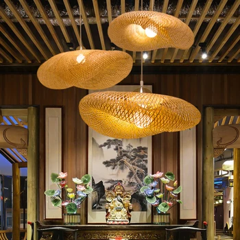 Retro Bamboo Weaving Chandelier Lamp Hanging LED Ceiling Lamp Droplight Fixtures for Restaurant Living Room Innrech Market.com