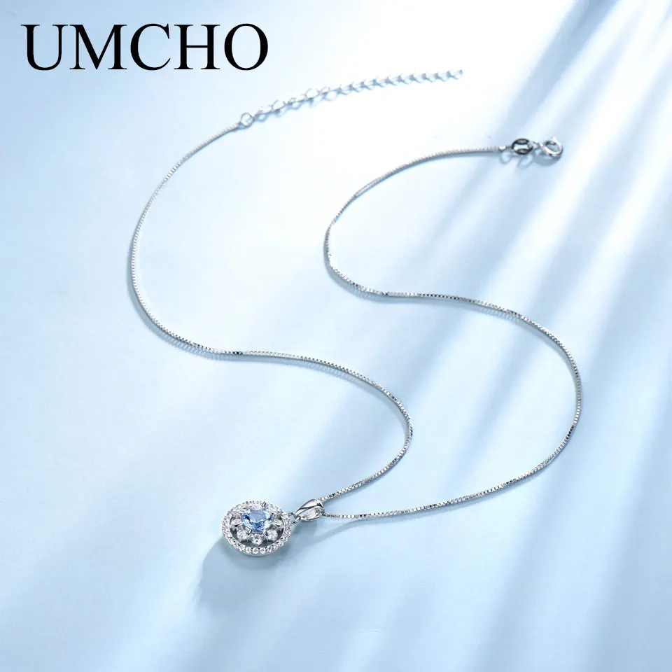 UMCHO Серебро 925 лист ожерелье с синей подвеской драгоценный камень для девочки подарок хорошее ювелирное изделие