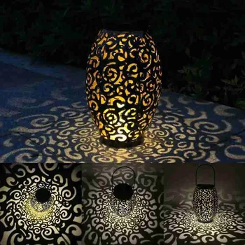 

Retro Garden Solar Lamp Hollowed Out maple leaf Shadow Lantern Hanging Hollow Lamp Lighting Outdoor Waterproof Landscape Lamp