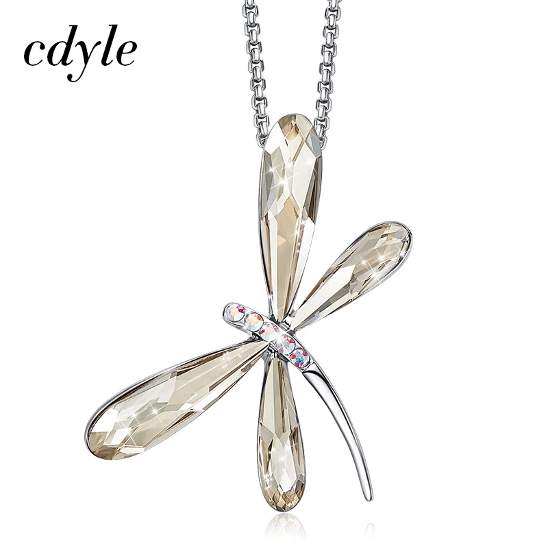 Cdyle, Элегантная Модная Голубая Хрустальная стрекоза, свадебная подвеска, Очаровательное ожерелье, цепочка для женщин, ювелирное изделие, аксессуары для шеи - Окраска металла: Champagne