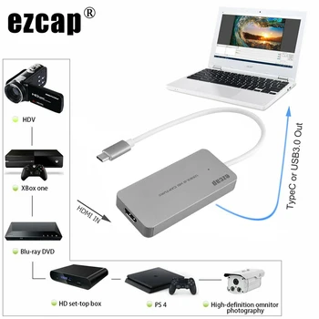 

HDMI to Type C USB 3.0 HD Game Video Capture Card Box 1080P 60fps for MACBOOK Windows/Linux/Mac Win10 Live Streaming Broadcast