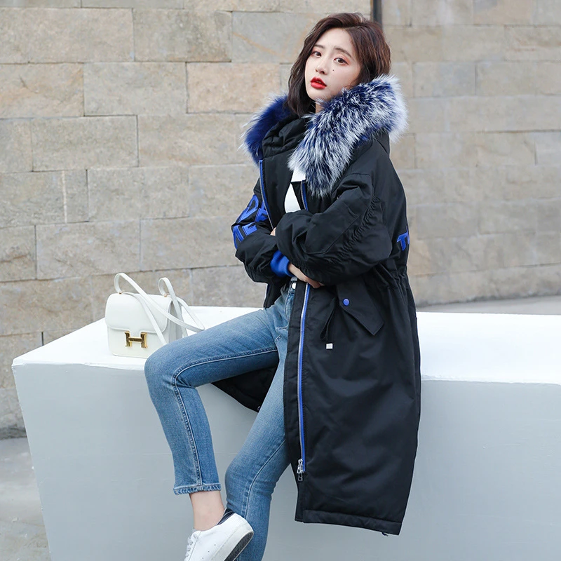 

Jrnnorv Hot Cotton Solid Full Pockets Zippers Female Long Coat 2019 New Slim Letter Print Parka Winter Thick Warm Padded Jacket