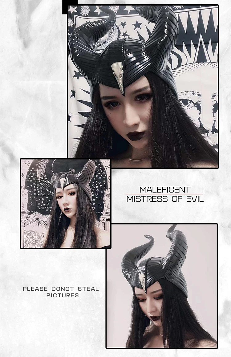 Costumebuy Maleficent Mistress of Evil маска повязка на глаза для косплея черные королевские рога головной убор шлем Хэллоуин бутафория для маскарада