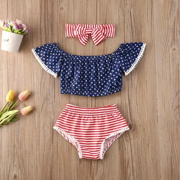 

Fourth Of July Outfit Girls Clothing Independence Day Tops Stripes Shorts Headband Baby Girls Outfits 4th Of July Baby Clothes