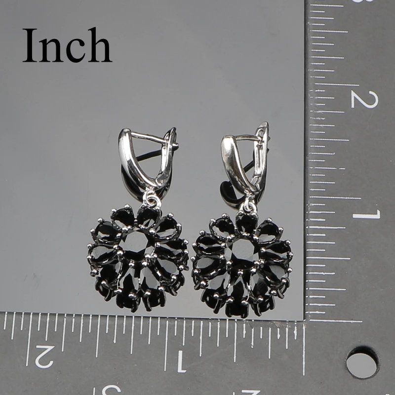 Женский ювелирный комплект из колье и серёг с черными камнями|jewelry sets for women|silver 925