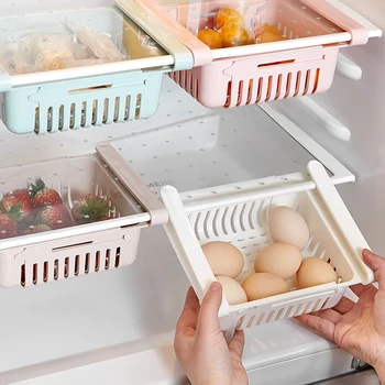 

Storage Box Food Fresh Keeper Box Organizer Adjustable Kitchen Refrigerator Storage Boxes Fridge Pull-Out Freezer Shelf Holder