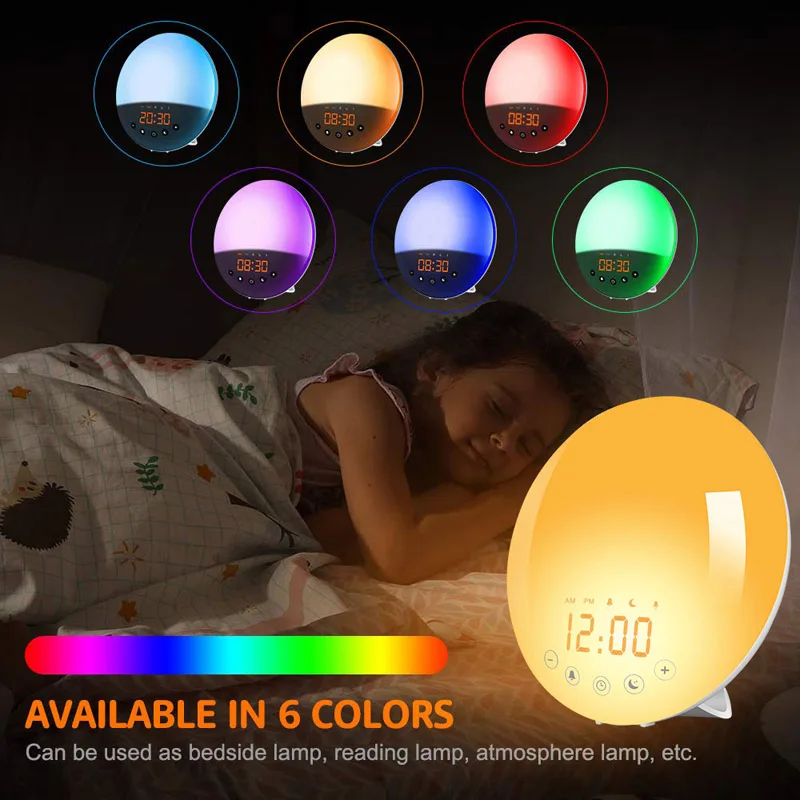 

Creative FM radio dual alarm clock colorful atmosphere lantern wake-up light home bedroom bedside night light USB charging