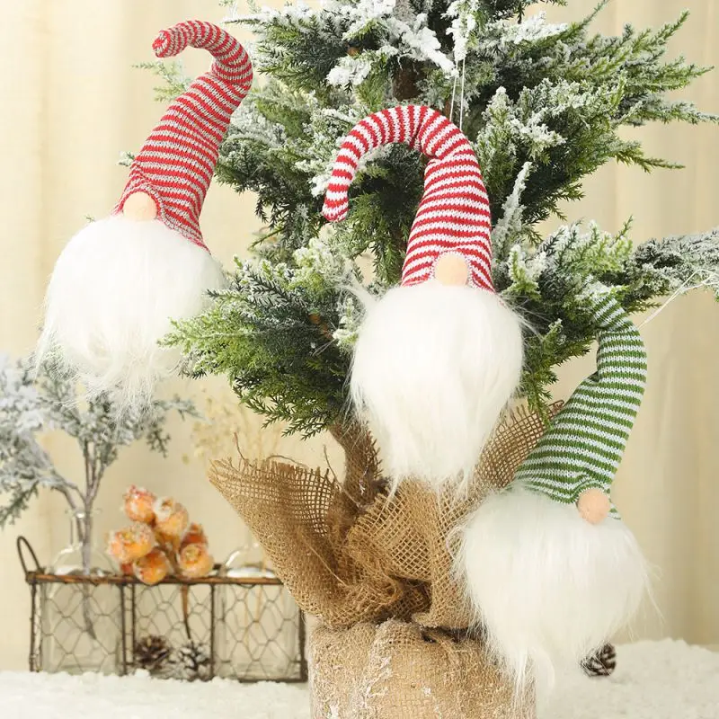 

2019 Christmas Gnome Lighting Plush Doll Pendant with Long Beard and Striped Hat Xmas Night Light Hanging Ornament Decoration